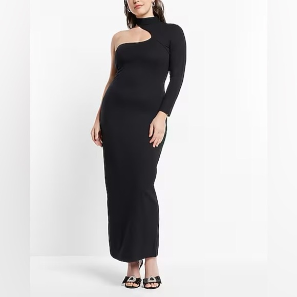 Asymmetrical Mock Neck One Shoulder Maxi Sheath Dress - Picture 5 of 5